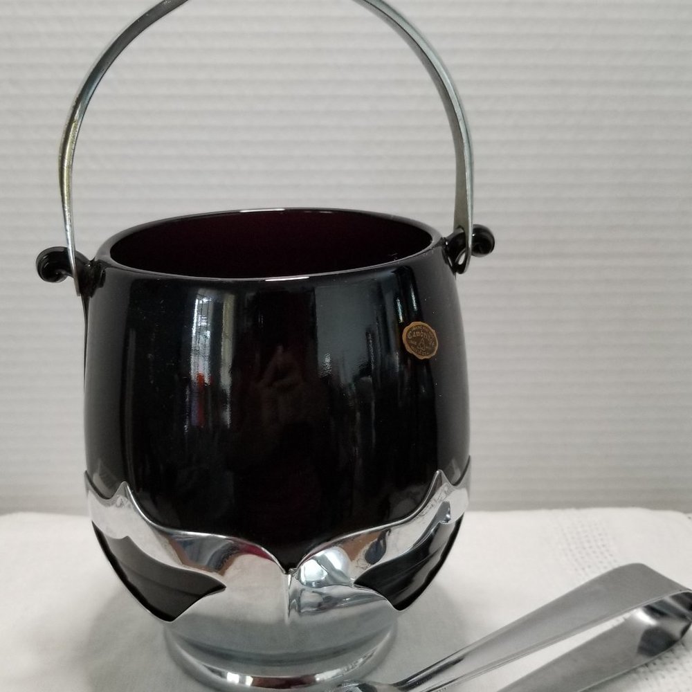 Vintage Farber Bros and Cambridge Glass Tally Ho Amethyst Ice Bucket